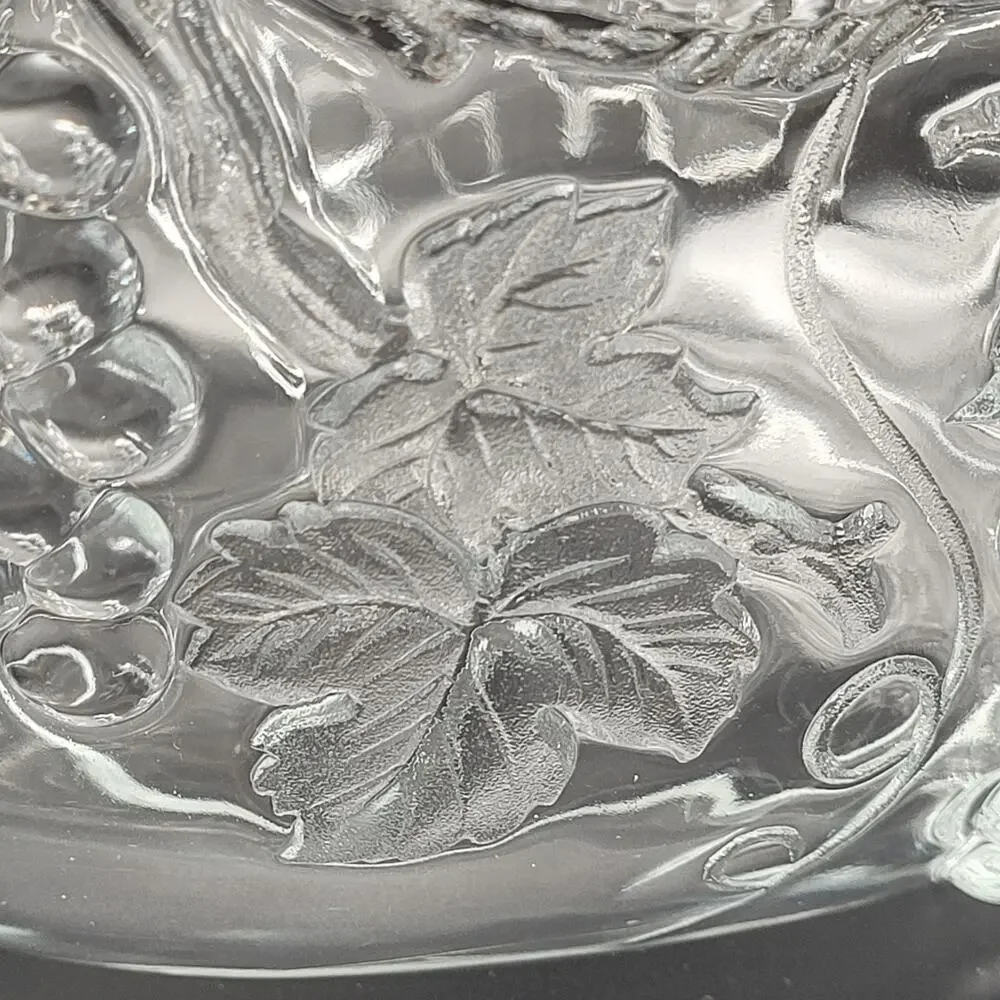 Vintage Aderia Clear Glass Basket With Fruit Grapes Wooden Handle Made In Japan